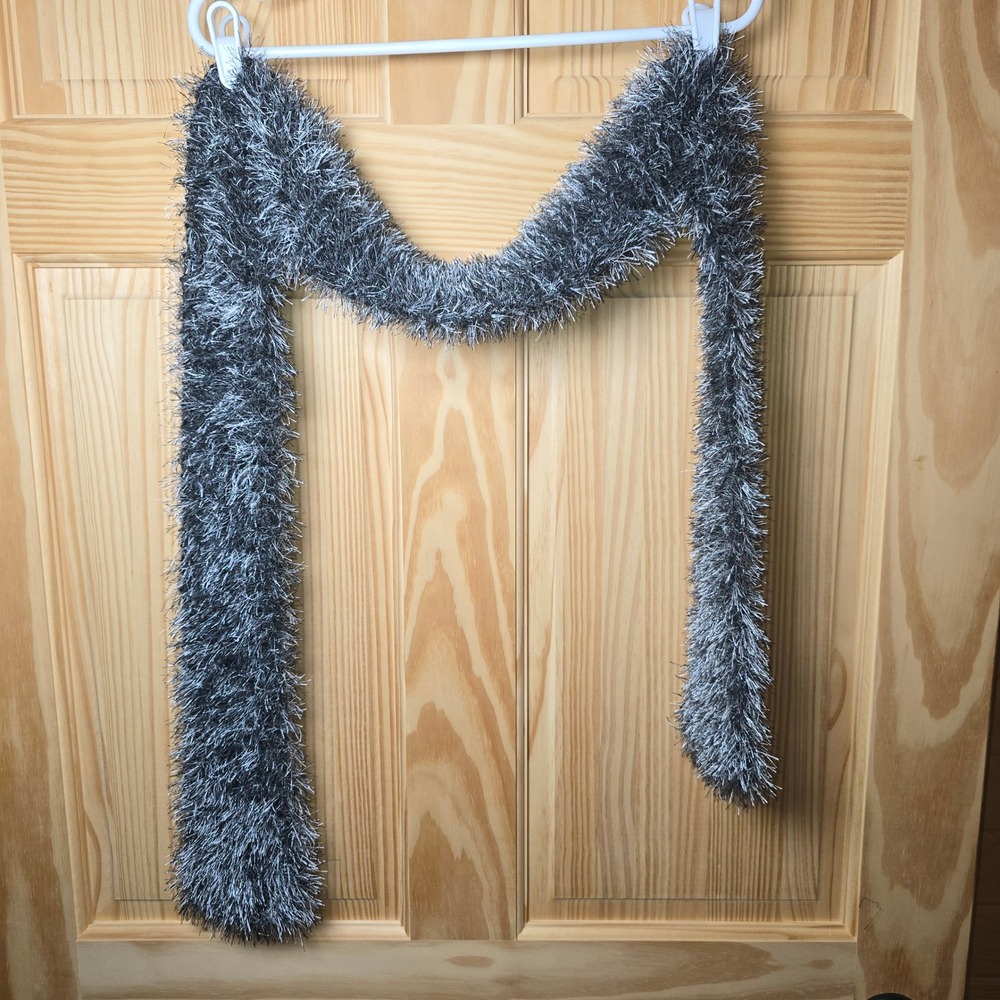 Scarf Belt Shawl Sash Table Runner Bandana Silver Fuzzy Winter 70x4 VTG